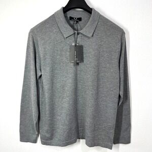 Magaschoni Sweater Mens Medium‎ Gray Wool Blend 1/4 Button Collared Academia